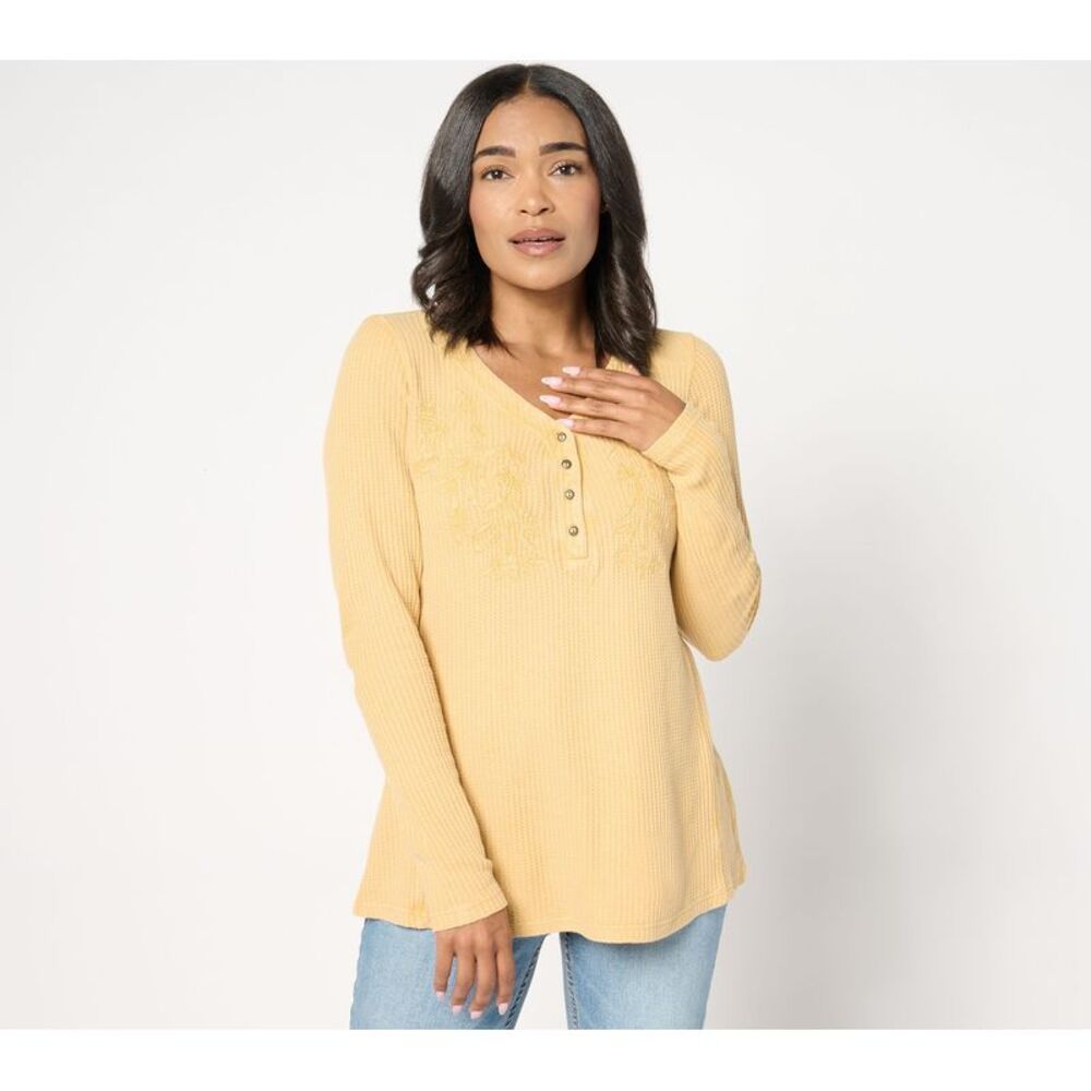 Wacoal Women's Top Sz XS Waffle Knit Embroidery Yellow A666568